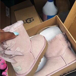 UGG Pink Suede Boots with Bow Details